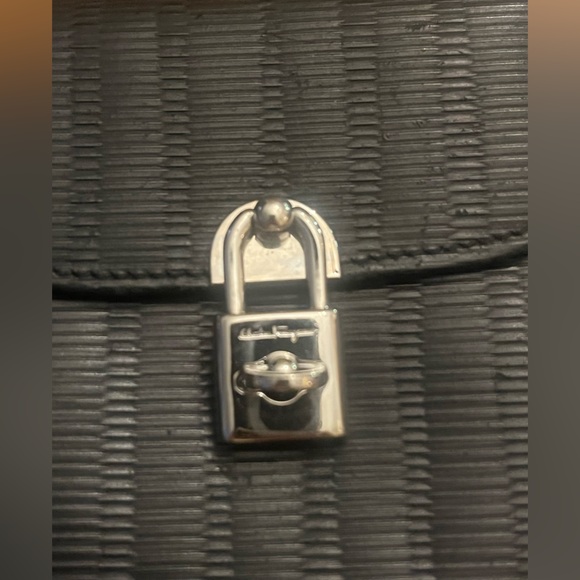 Salvatore ferragamo black wallet with silver lock EUC - Picture 3 of 8